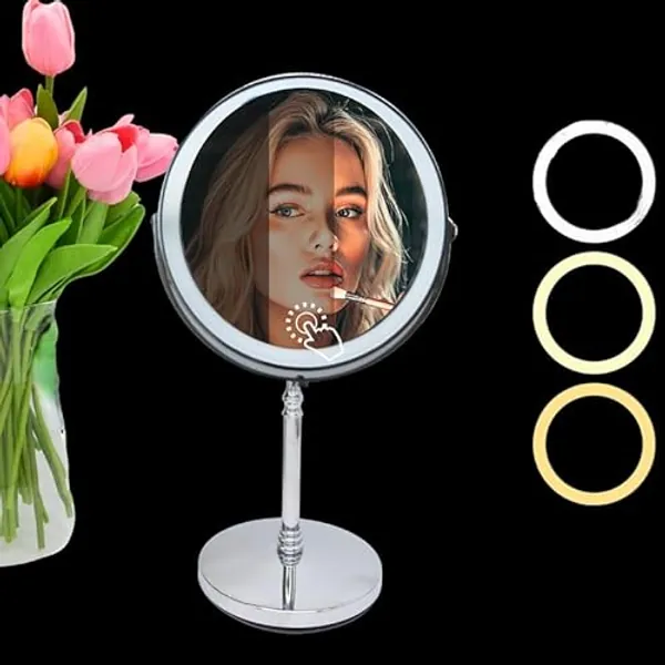 zunkfulu Gifts for Her 8" Rechargeable Magnifying Mirror with Light Birthday for Women Mom Get Well Soon for Couples Girlfriend Boyfriend Wife Husband - Chrome