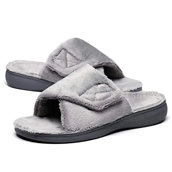 SOLLBEAM Women's Plantar Fasciitis Fuzzy House Orthopedic Adjustable Slippers With Arch Support Orthotic Heel Cup Sandals For Ladies
