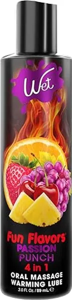 Wet Fun Flavors Passion Punch 4 in 1 Warming Flavored Tasty Lube 3 Fl Oz, Premium Personal Lubricant, Men, Women and Couples, Ideal for Foreplay & Massage, Paraben Free, Gluten, Stain, & Sugar Free