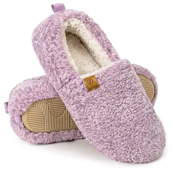 EverFoams Women’s Soft Curly Full Slippers Memory Foam Lightweight House Shoes Cozy Loafer with Polar Fleece Lining