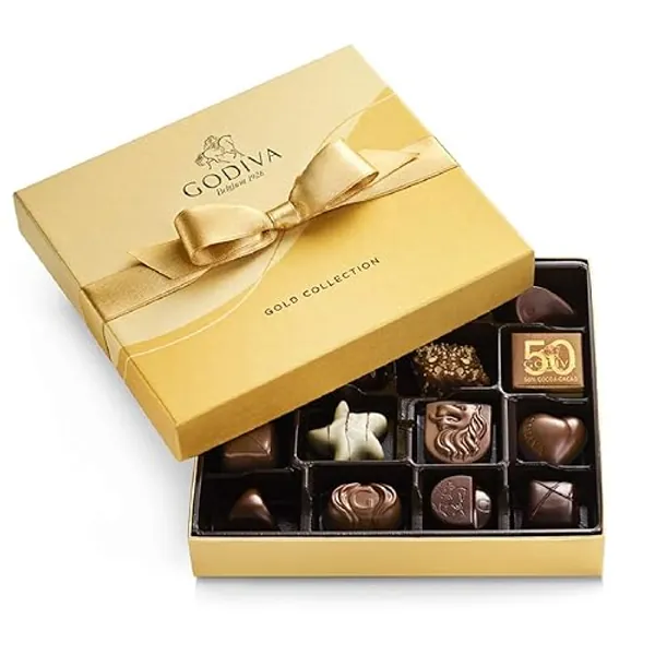 Godiva Chocolatier Chocolate Gift Box for Birthday, Thank You, Anniversary, Congratulations Gift Basket Gold Ribbon Gourmet Candy Assortment with Praline, Caramel in Milk, White, Dark Chocolate, 19pc - Chocolate - 19 Count (Pack of 1)