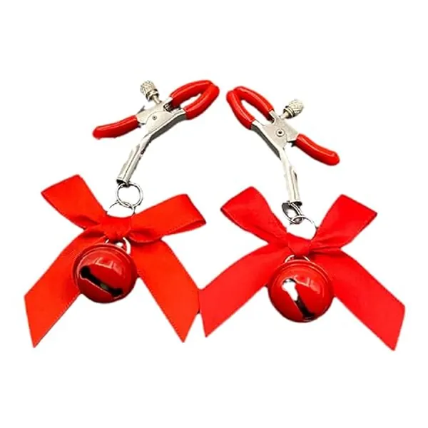 Kysin Chiys Nipple Clamp Clip for Women Adjustable Bell Bow Clips Stainless Steel Body Clips Non Piercing Bow Body Rings for Decorative Clip Faux Body Jewelry - Red