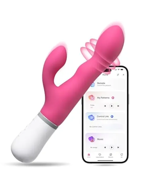 LOVENSE Nora Rabbit Vibrator with APP Control, Pink Thrusting Vibrator Rabbit with Dual Motor, Clitoral Stimulator Dildo Massager, Sex Toys for Women with Smartphone Wireless