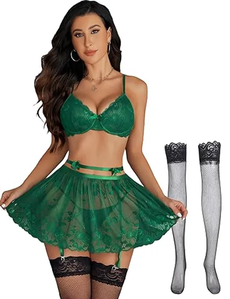 Avidlove Sexy Lingerie Sets Underwire Lingerie for Women Lace Babydoll Outfits with Stockings