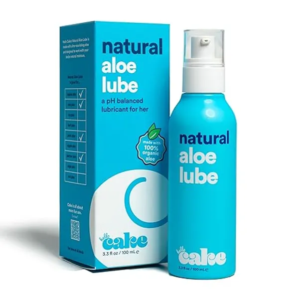 Hello Cake Natural Lube - Aloe-Based Organic Personal Lubricant - Hydrating, Hypoallergenic, pH-Balanced, Non-Sticky, Condom Compatible, for Men, Women, & Couples, 3.3 fl oz - Natural