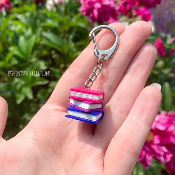 Bi Pride Book Stack Keychain