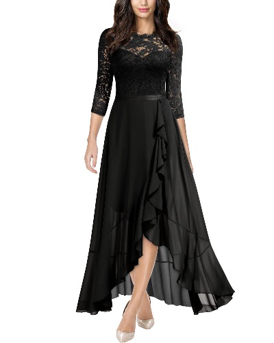 MIUSOL Women's Elegant Scoop Neck Floral Lace Formal Wedding Maxi Dress