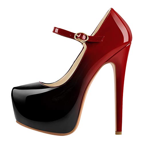 MissHeel Women's Mary Jane Stiletto Pumps Wedding Dress Court Shoes - 12 UK - Black to Red