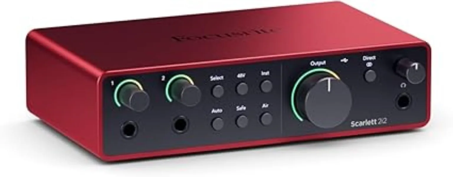 Focusrite Scarlett 2i2 4th Gen USB Audio Interface for Recording, Songwriting, Streaming and Podcasting — High-Fidelity, Studio Quality Recording, and All the Software You Need to Record