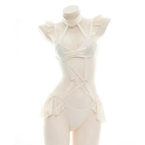 Cream-Colored Harness Lingerie Set for Kawaii and Kinky Fashion