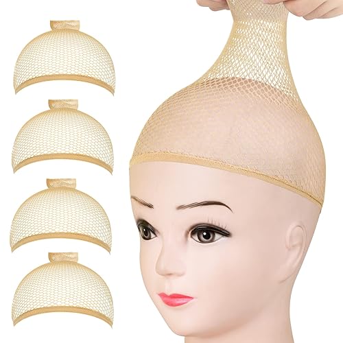 FANDAMEI Wig Caps Net, 4PCS Wig Caps Mesh Net Open End, Light Brown Wig Cap for women, Nylon Mesh Wig Caps Net, Strength Wig Cap Light Brown - C-Mesh Wig Cap Open End