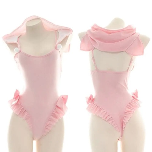 Kitty Cat Inspired Adult Onesie Swimwear with Bow and Frills