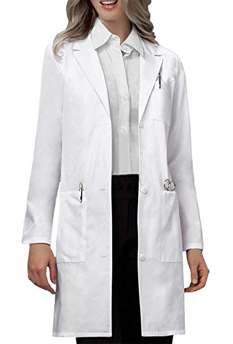 VOGRYE Professional Lab Coat for Women Men Long Sleeve, White, Unisex - White - Medium