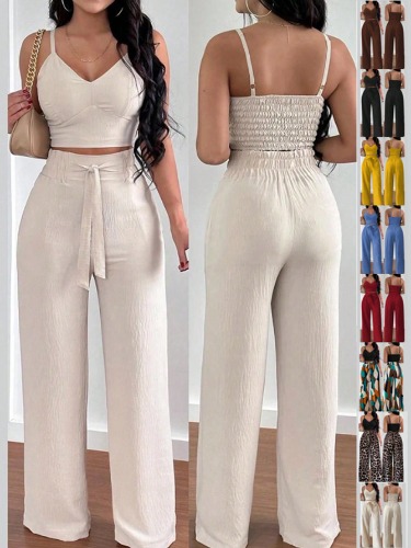 SHEIN Raffinéa Women's Push-Up Bra Cup Strap Top With Bowknot, Elastic Straight Pants, Holiday 2pcs Set