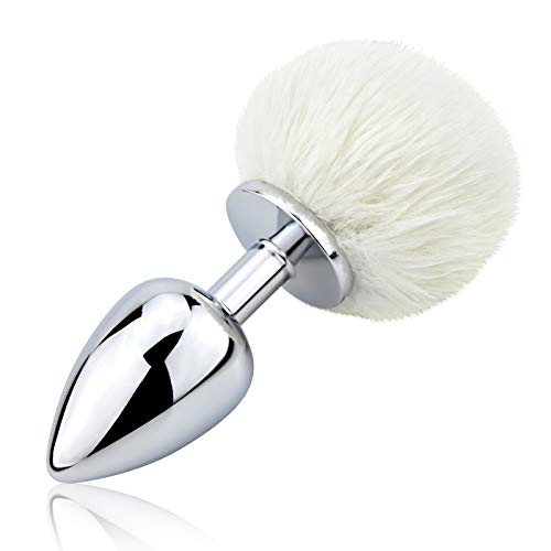 Bunny Tail Anal Plug, Metal Butt Plug with White Fluffy Rabbit Tail for Anal Sex Toys for Women Fun Sex Games (Big) - Big