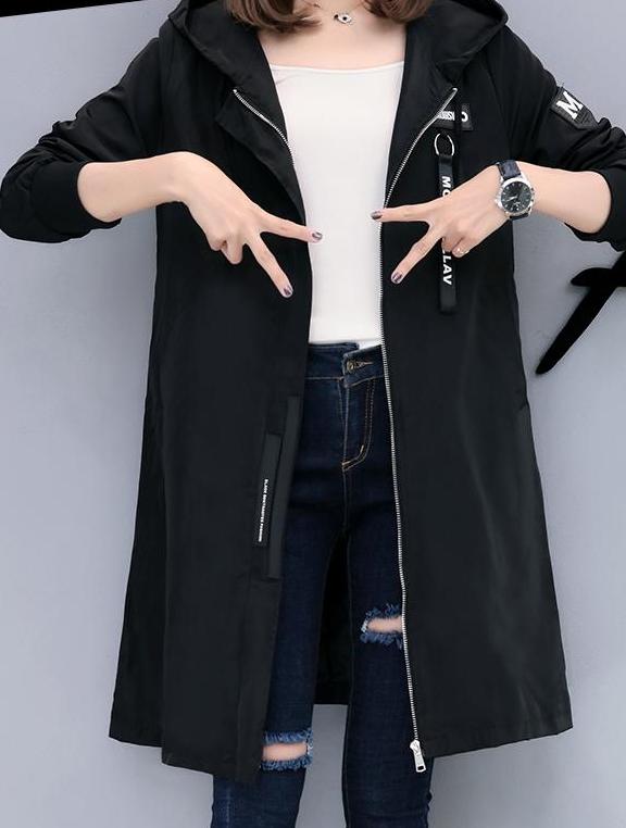 Womens Casual Hooded Zipped Up Jacket in Black - Black / M