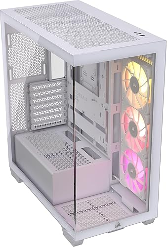 CORSAIR iCUE Link 3500X RGB Media-Torre ATX Caja de PC - Cristal Templado Panorámico - Compatible Placa Base de Conexión Inversa - 3X Ventiladores CORSAIR RX120 RGB Incluidos - Blanco - iCUE LINK RGB - Blanco
