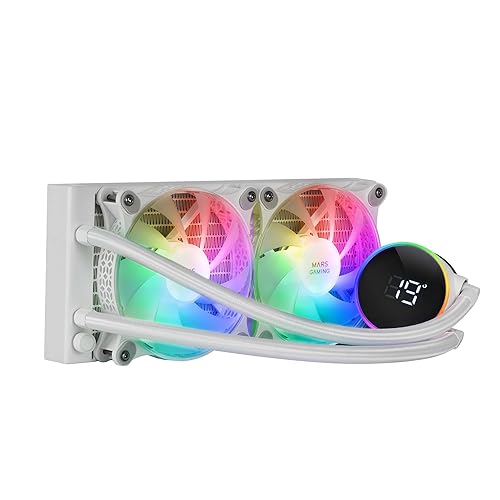 Mars Gaming ML-LCD240, Refrigeración Líquida AIO, TDP 500W, 2x Ventiladores FDB ARGB 120mm, Pantalla LCD con Monitoreo de Temperatura, Bomba Opti-Chamber 3rd Gen, Multisocket Universal, Blanco
