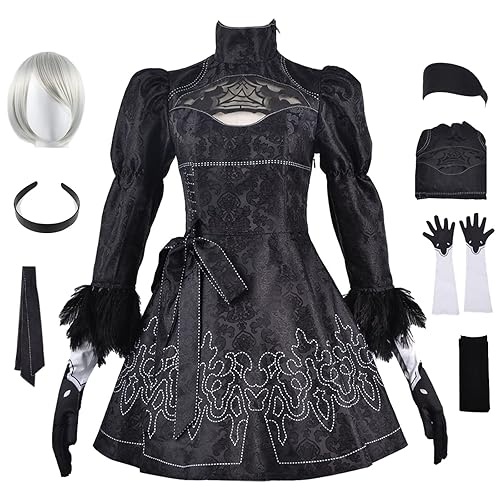 bi bi hou Automata 2B Cosplay con Peluca Disfraz de Nier 2B Costume Completo Yorha 2B Vestido Gótico Negro Navidad Halloween Carnaval Fiesta Etapa Rendimiento Anime Disfraces para Adultos - Negro 1 - 3XL