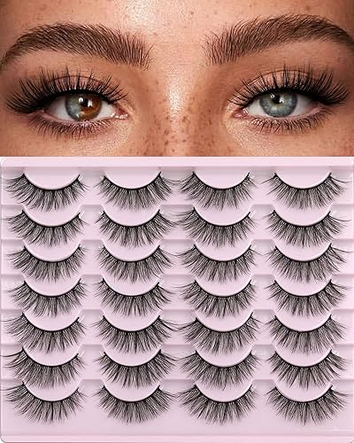 False Eyelashes 14mm Faux 3D Mink Lashes Natural Look Fluffy Cat Eye Wispy Lashes Pack by Kiromiro, 14 Pairs - Cat Eye A01