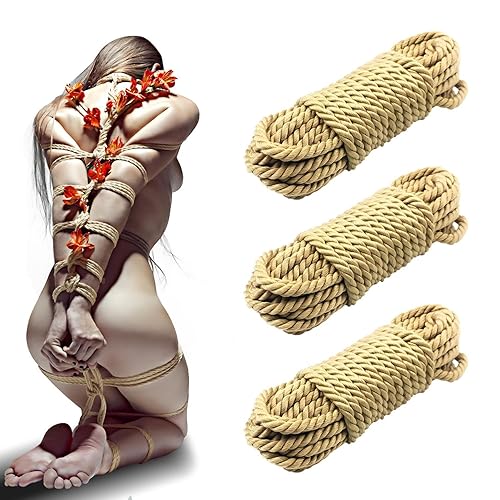 Sex Bondage BDSM Cotton Rope Super Soft Cotton Rope, 3 Pack 49 Feet Soft Shibari Rope Kit for Beginner, Sex Restraint Set SM Adult Sex Toys for Women Men, and Couples, Beige - Beige-1