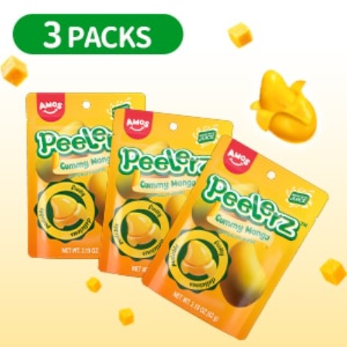 Amos Peelable Mango Candy Peelerz Gummy Mango Peeling CandyResealable 2.19oz Bag (Pack of 3) - Mango 3pack