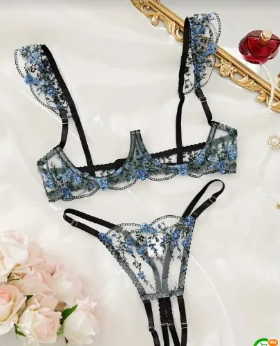 lacy floral embroidered women's lingerie set no cup design - Temu Bulgaria