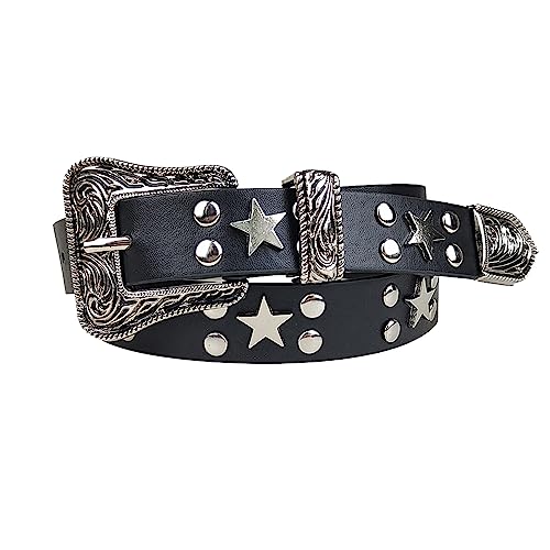 HABUAETY Studded Belts Women Y2K Stud Punk Rock Woman Girls Black Waist Belt for Cosplay Halloween - Black 2 - 38 inch