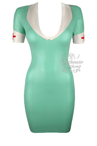Latex nurse dress | medium / Jade green/white/red