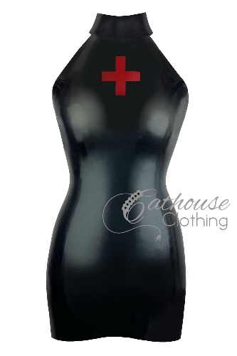 Clinic Halterneck Dress | X-Small / Black with red cross as shown