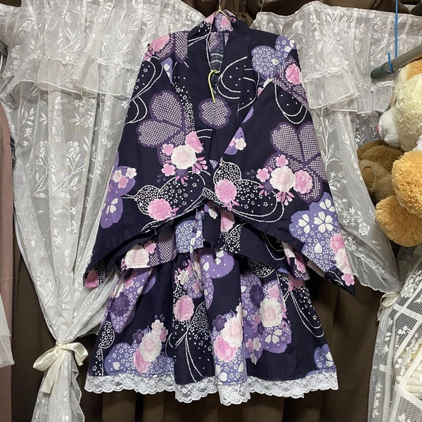 Large Handmade Cosplay Lolita Yukata Dress 5L/135cm+ Adjustable Waist