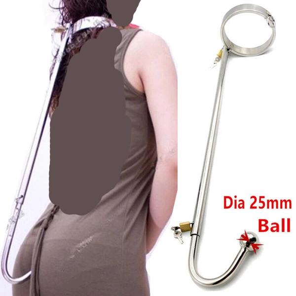 Stainless Steel Anal Butt Plug Hook Bondage With Locking Neck Collar BDSM Fetish