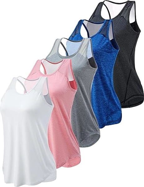 5 Pack Women's Workout Tops, Athletic Racerback Tank Tops for Women, Mesh Sleeveless Shirts Yoga for Gym Running