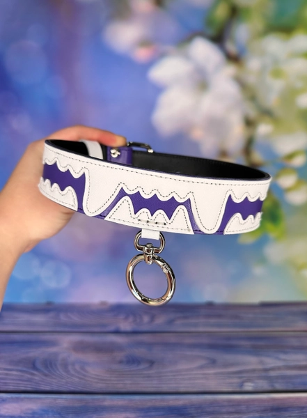 Made to order! Collar with teeth, leather collar, purple collar