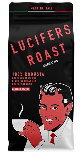 LUCIFERS ROAST 1kg Kaffeebohnen aus Italien - sehr starker Espresso dark roast - säurearm - für Kaffeevollautomaten oder Siebträger - 100% Robusta (ganze Bohnen, 1kg) - ganze Bohnen - 1 kg (1er Pack)