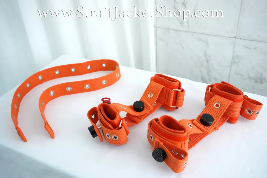 Set of Orange Wrist and Ankle Cuffs Restraints with Segufix Locks