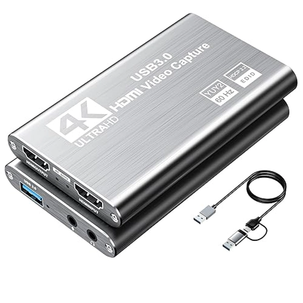 XIIXMASK Carte d'acquisition vidéo, Carte de Capture USB 3.0 4K HDMI en Boucle, 1080P 60FPS/2K 30FPS Capture de Jeu vidéo pour Le Streaming Fonctionne pour PS5/Switch/appareil Photo/PC/OBS