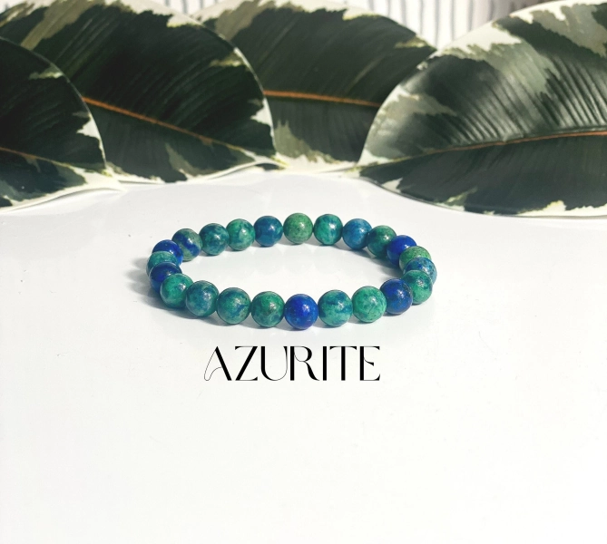 Azurite Bracelet , Inner Strength + , 8mm Azurite Bracelet, Azurite Bracelets, Crystal Bracelet, Azurite Jewerly, Wellness Gift