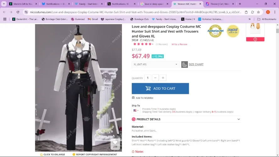 Women MC Hunter Suit Costume - Shirt and Vest with Trousers and Gloves Love and deepspace Cosplay | Top Quality Outfits for Sale