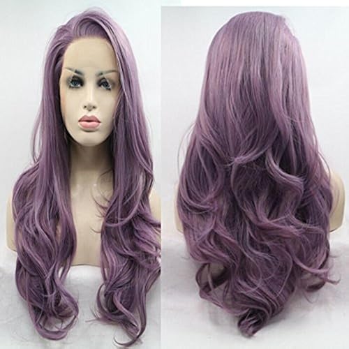 ELESTY Long Wavy Synthetic Lace Front Wig Glueless Purple High Temperature Heat Resistant Fiber Hair Wigs For Women - Purple Wavy