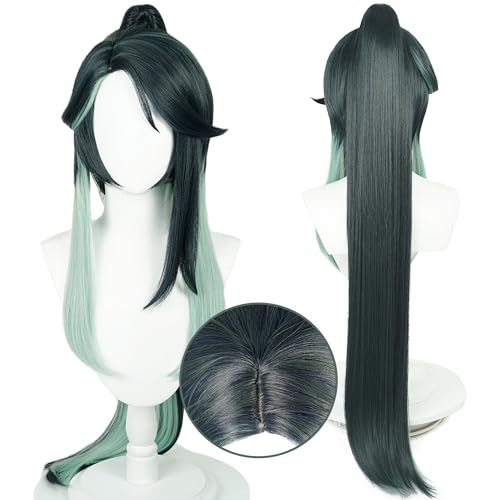 Genshin Impact Xianyun Cosplay Wig Green Long Straight Hair With Detachable Ponytail Costume Hair Adult Halloween Wigs for Women - Xianyun