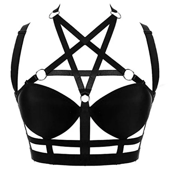 Women Body Harness Bra Punk Bra Gothic Pentagram Carnival Dance Elastic Adjustable Clothing Accessories