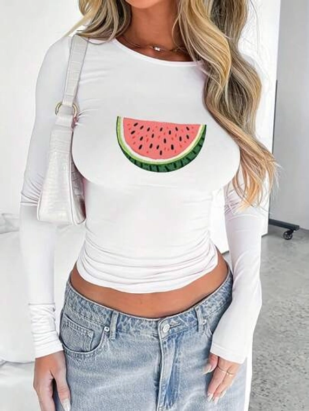 Fruit Juicy Summer Slice Watermelon Vibes Fashionable Women's Long Sleeves