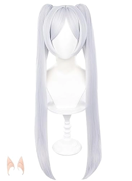 OSIAS White Long Double Ponytail Synthetic Wig for Frieren Cosplay