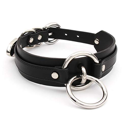 lalatia Womens Double O Ring Faux Leather Choker Collar - Black Silver