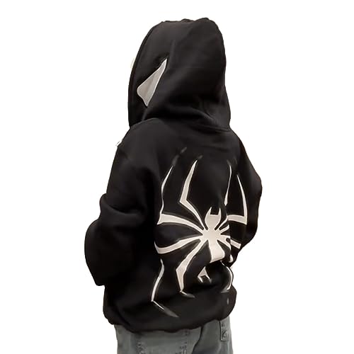 Y2k Zip Up Hoodie Spider Grunge Vintage Gothic Pullover Kapuzenjacke Halloween - M - Schwarz