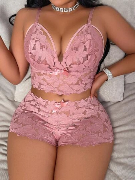 2pcs/Set Plus Size Women Sexy Lace Lingerie Set
