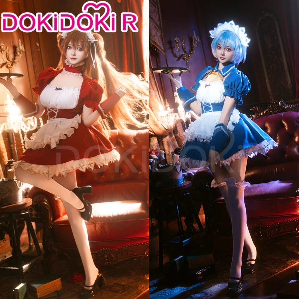 【IN STOCK】【S-XXL】DokiDoki-R Anime Cosplay Anime Cosplay Costume Red Blue Maid