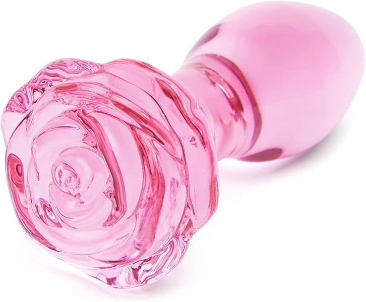 Pink Glass Butt Plug,Crystal Flower Anal Plug,Adult Sex AnalToy,Sex Gifts,S&M Anal Trainer,Portable Bum Plug Bomb Plug,Anal Expander Training Masturbation for Adult Female Men Women Gay and Couples - Flower