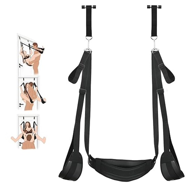 BDSM Door Sex Toys Sex Swing Bondage Slave Leather Soft Plush Sex Slings with Adjustable Straps, Hanging Door Handcuffs Leg Restraints Spreader Adult Toys for Couple